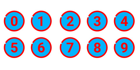Collection of bullet point designs from 0 to 9. Number icons with round designs.