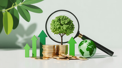 Sustainable investment and financial growth with tree and coins concept illustration