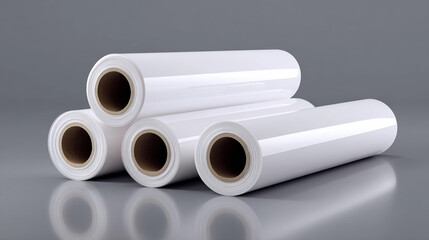 Fototapeta premium Rolls of white paper stacked on a smooth surface in a studio setting