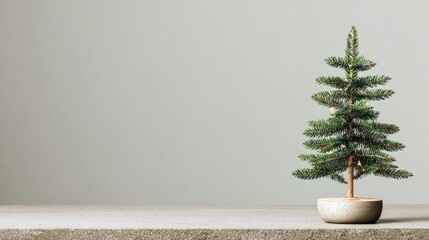 A minimalist miniature Christmas tree in Scandinavian style, placed on a clean surface with soft lighting and a neutral background.