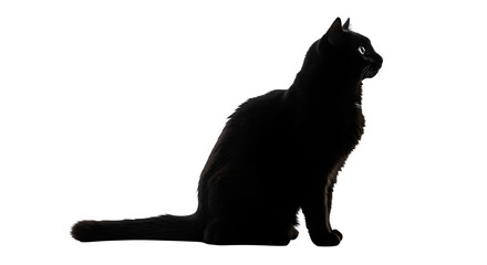 Moody Black Cat Silhouette. Furry texture, dark lighting. Pet portrait, poster, Halloween theme.