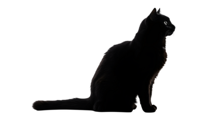 Moody Black Cat Silhouette. Furry texture, dark lighting. Pet portrait, poster, Halloween theme.