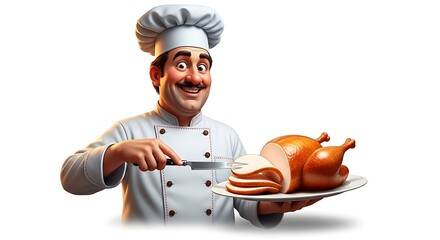 Cartoon cook carving a Christmas turkey
