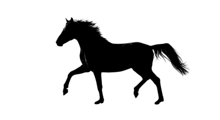 Horse Illustration: Silhouette, dark, dramatic mood, conveys power for use in posters, digital art, branding, and artistic projects.