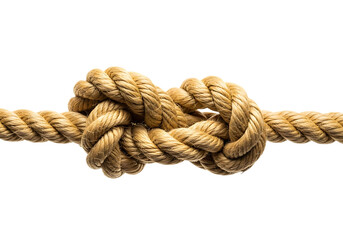 Fototapeta premium A strong knot tied in a natural fiber rope, symbolizing connection and security, isolated on transparent background