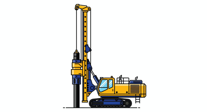 Modern Heavy-Duty Foundation Drilling Rig Isolated Vector Illustration for Construction and Groundwork Projects
