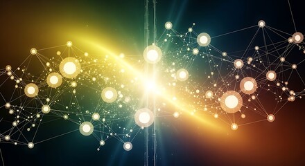 Abstract network connection with glowing nodes for technology and science applications