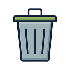 Trash Bin Icon in Simple Flat Color Clean Waste Disposal Minimal Trash Symbol Line Art Vector illustration