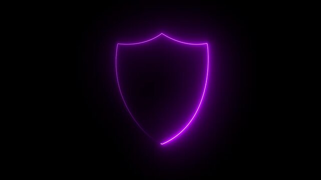 Bright neon security neon frame with tones on isolated Shield neon icon Neon shield icon glowing animation security,