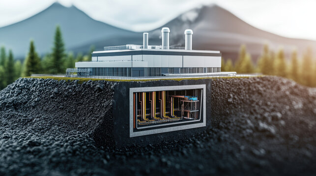 Christmas eco friendly sustainable green energy facility with underground system in nature landscape showing innovation