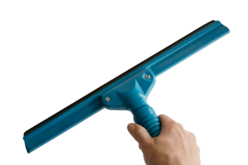 Hand holding a squeegee cleaning window glass . Isolated on transparent background, png