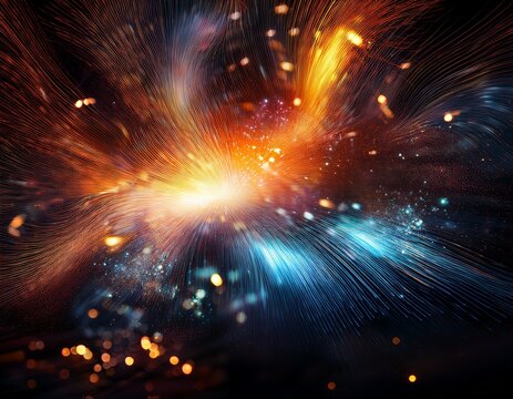 dynamic abstract glowing particles a fiery burst of light and color in motion