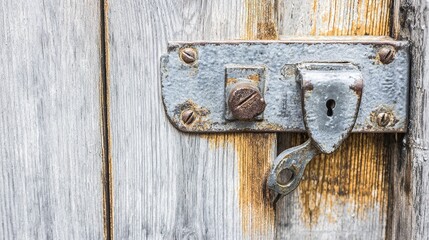 keyhole. Antique lock on weathered wooden door showing rust texture details in close-up. real-estate listings, architecture portfolios, designed for interior renovation comparisons for interiors.