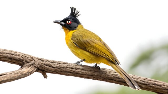 Beautiful black crested bulbul perched on a branch with shadow. AI GENERATED.
