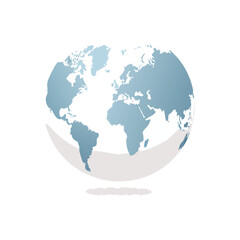 Naklejka premium Stylized globe illustration featuring continents in light blue with a curved grey band and subtle shadow.