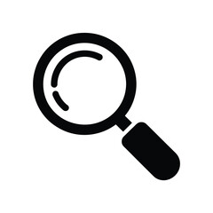 Simple black magnifying glass icon for search and discovery