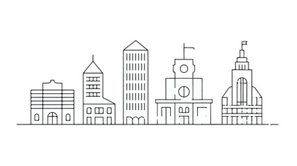 Obraz premium Cityscape Line Art – Minimal Vector Illustration of Buildings