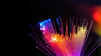 Bright LED fiber optic lights against dark background, creating vibrant, futuristic effect - Powered by Adobe
