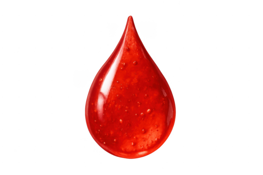 Red blood drop dripping on transparent background - Powered by Adobe