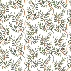 Seamless pattern with tree branches. Watercolor illustration for interior design, printing on clothing and fabric, cafe and restaurant decor, and packaging design.