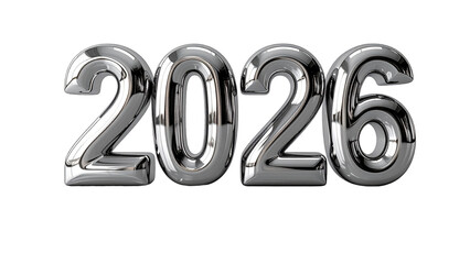 new year 2026 silver numbers on PNG transparent background