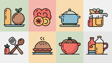 Flat Food and Kitchen Icon Set &ndash; Clean Minimal Vector Illustration