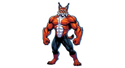 Fototapeta premium Pixel Art Anthropomorphic Feline Standing with Muscular Build on White Background
