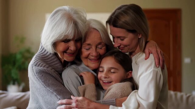 Four generations of women hugging together