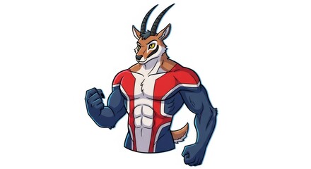 Fototapeta premium Pixelated Anthropomorphic Gazelle Character with Red White and Blue Uniform Against White Background Digital Artwork
