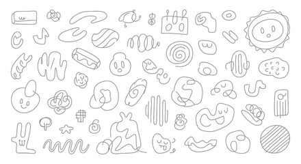Collection of whimsical doodle shapes for creative designs and cute graphic elements