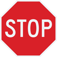 Stop sign vector, red octagon illustration, traffic control symbol, road safety signage, highway alert icon, bold warning graphic, street regulation design