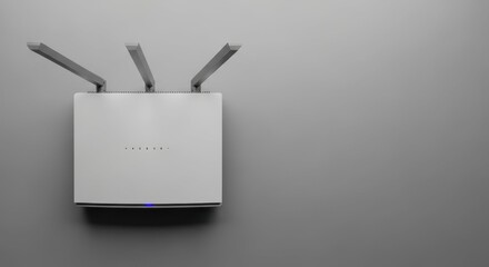 Modern wireless router on light gray wall, close up. Wireless router for high speed internet access at home or in office ensures seamless connectivity, offering reliable network capabilities.