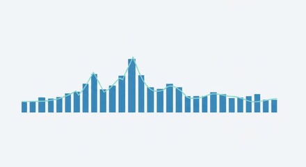 Modern communication graph with blue waveform showing audio levels. Communication graph data shows information in graphical form, visualized with digital waveform on light backdrop.