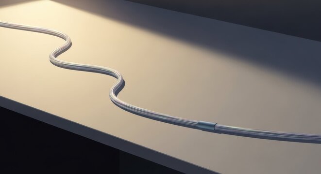 Communication technology presented as a white cable on surface. White cable symbolizes connectivity and data transfer in modern telecom.