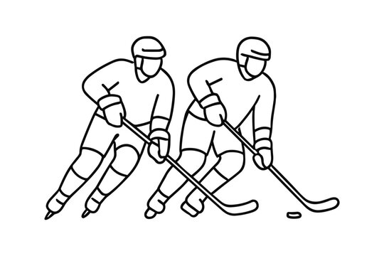 black and white hockey players in action clip art preview
