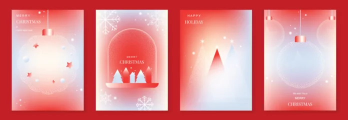 Selbstklebende Fototapeten Sportgeschäft Christmas and Happy New Year vector illustration with soft gradient colors, festive ornaments, trees and holiday elements — elegant design for cards, posters and prints.  © TWINS DESIGN STUDIO