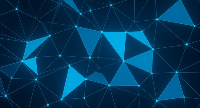 Abstract technology background with glowing blue dots and interconnected network lines.