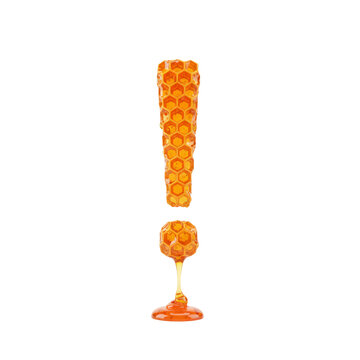 Golden honeycomb exclamation point, sweet reminder, attention getter isolated on transparency