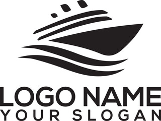 yacht icon vector illustration Modern Monochrome Ship Logo with Stylized Waves