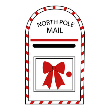 Hand drawn north pole Christmas mailbox. Festive holiday letterbox.	