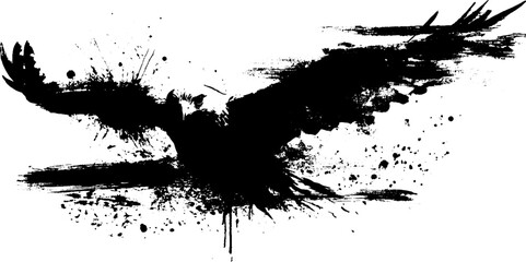 Dynamic black ink splatter hawk silhouette illustration with grunge texture