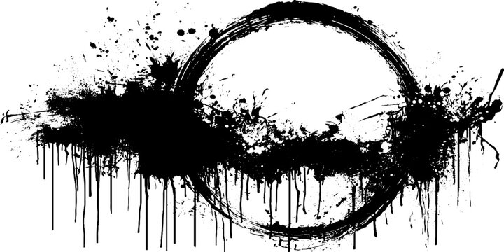 Japanese ink splatter circle seal illustration for minimalist design