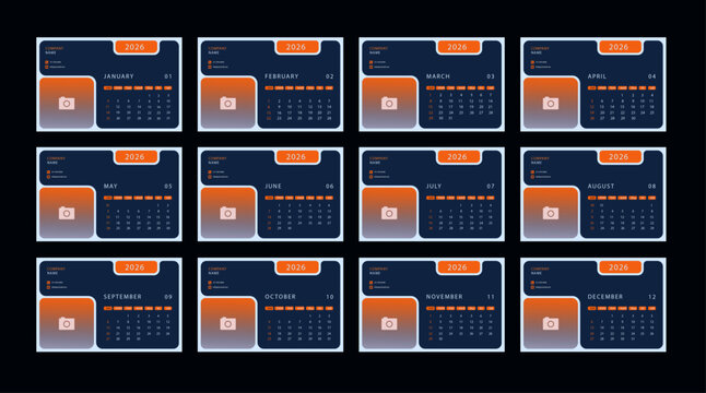 2026 new year calendar set all month