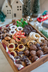 Colorful mix of Christmas-themed decorated cookies