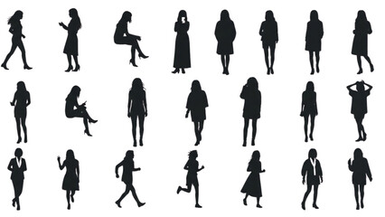 Silhouettes of Women in Various Poses and Activities