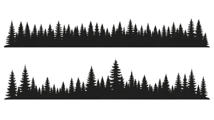 Fototapeta premium Seamless Black Forest Silhouette Borders - Graphic Pine Tree Landscape Elements for Design Projects
