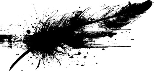 Artistic black ink splatter of raven feather silhouette for minimalist design