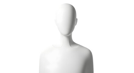 White mannequin bust with smooth contours and subtle neck detail isolated on a transparent background