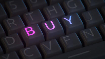 RGB keyboard with the glowing text buy 3D render