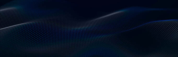 Sci-fi background. Digital landscape with dots and lines. Cyberspace grid. Background concept for your design. 3d